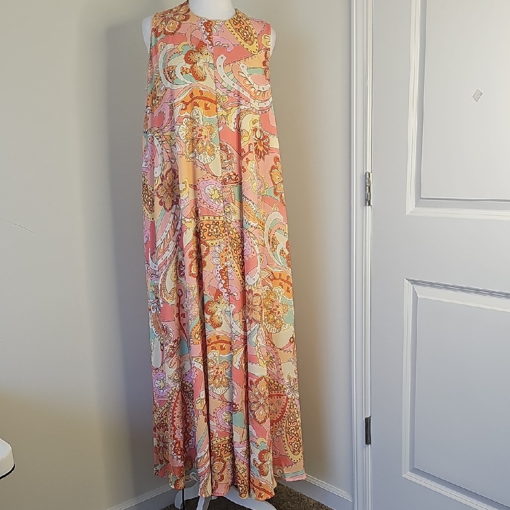 Aurora Sleeveless Paisley Maxi Dress in‎ Pink and Orange Size XS